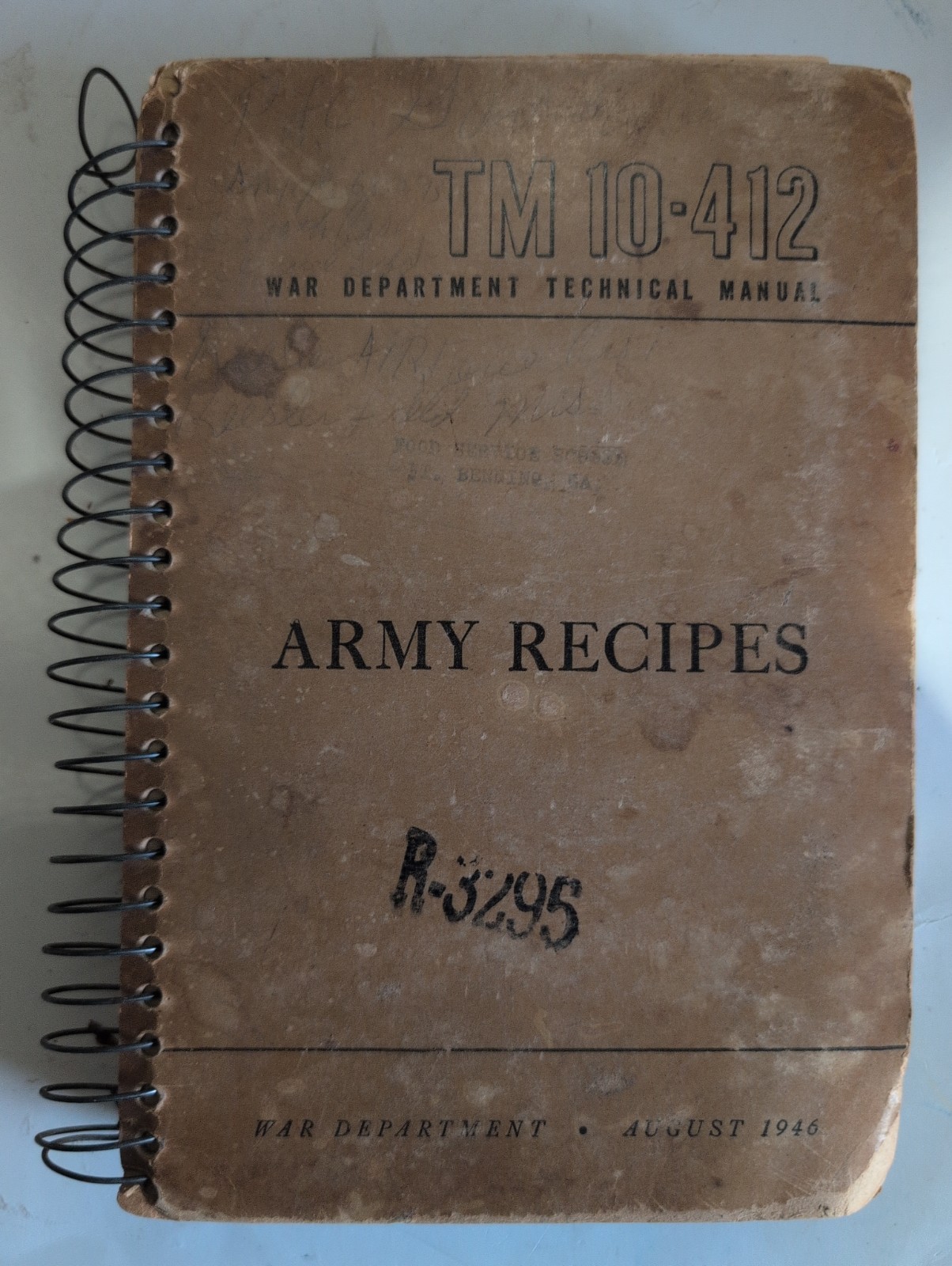 1946 WWII Army Recipes TM 10-412 War Department Cookbook Technical Spiral Bound