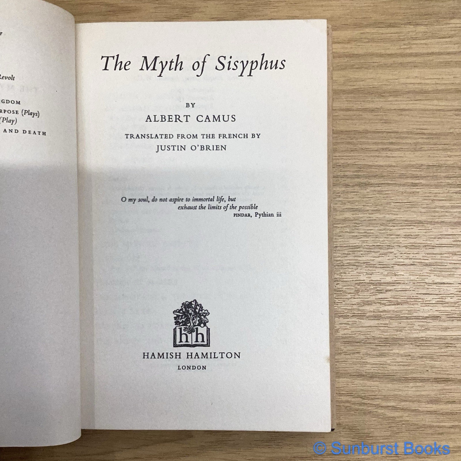 The Myth of Sisyphus, by Albert Camus (Hardback, 1965), Hamish Hamilton