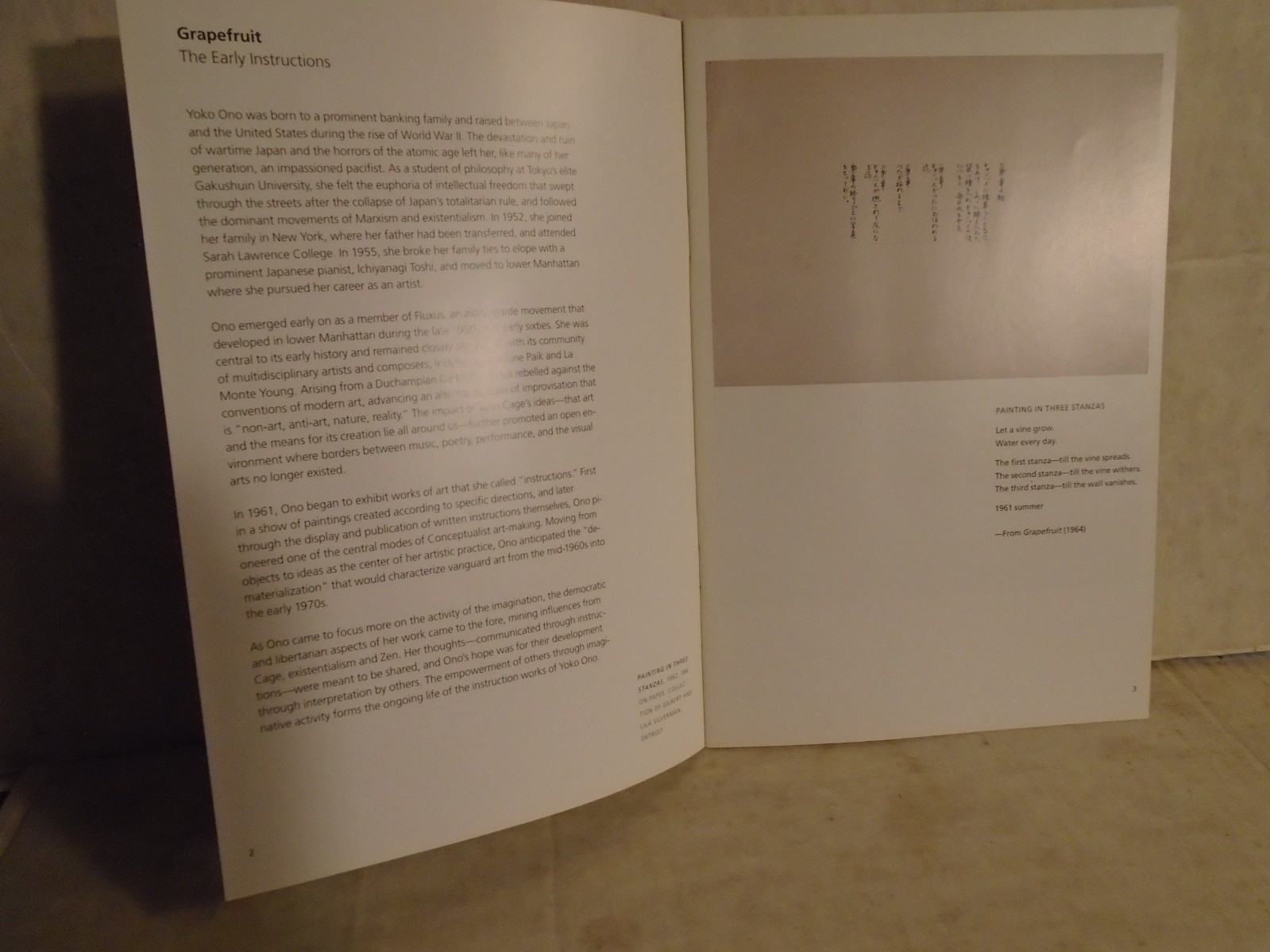 Yoko Ono Japan Society Gallery Exhibition catalog. 2000/01. Yes Yoko Ono