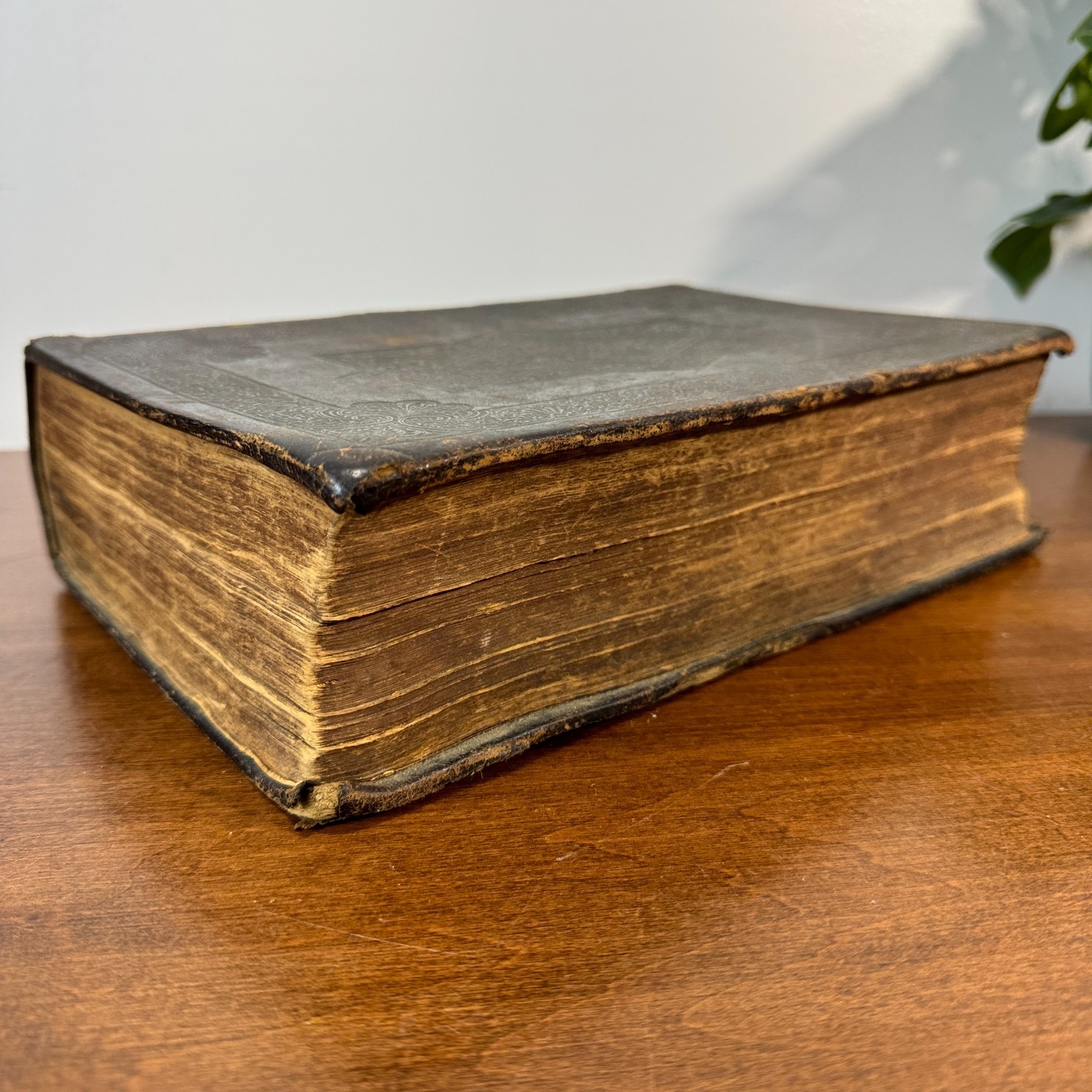 Antique 19th Century Large Leather Family Bible King James KJV Primitive 1850