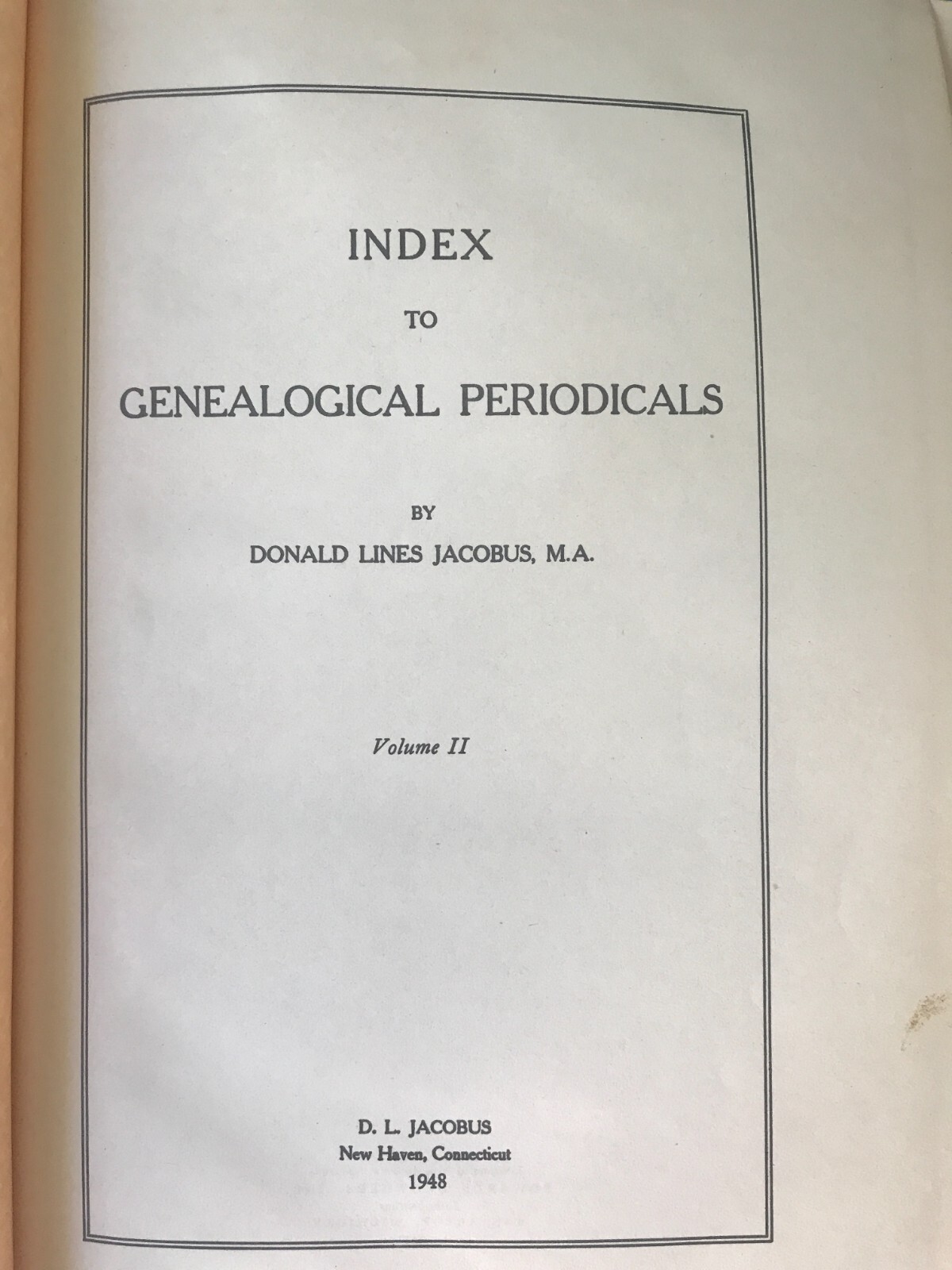 Two BOOKS – INDEX to GENEALOGICAL PERIDODICALS Donald JACOBUS History Genealogy