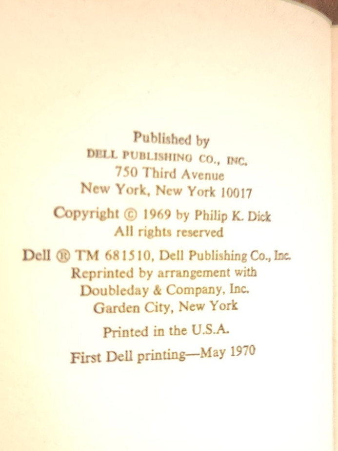 PHILIP K. DICK UBIK 1970 DELL BOOKS 1ST PRINTING VG+