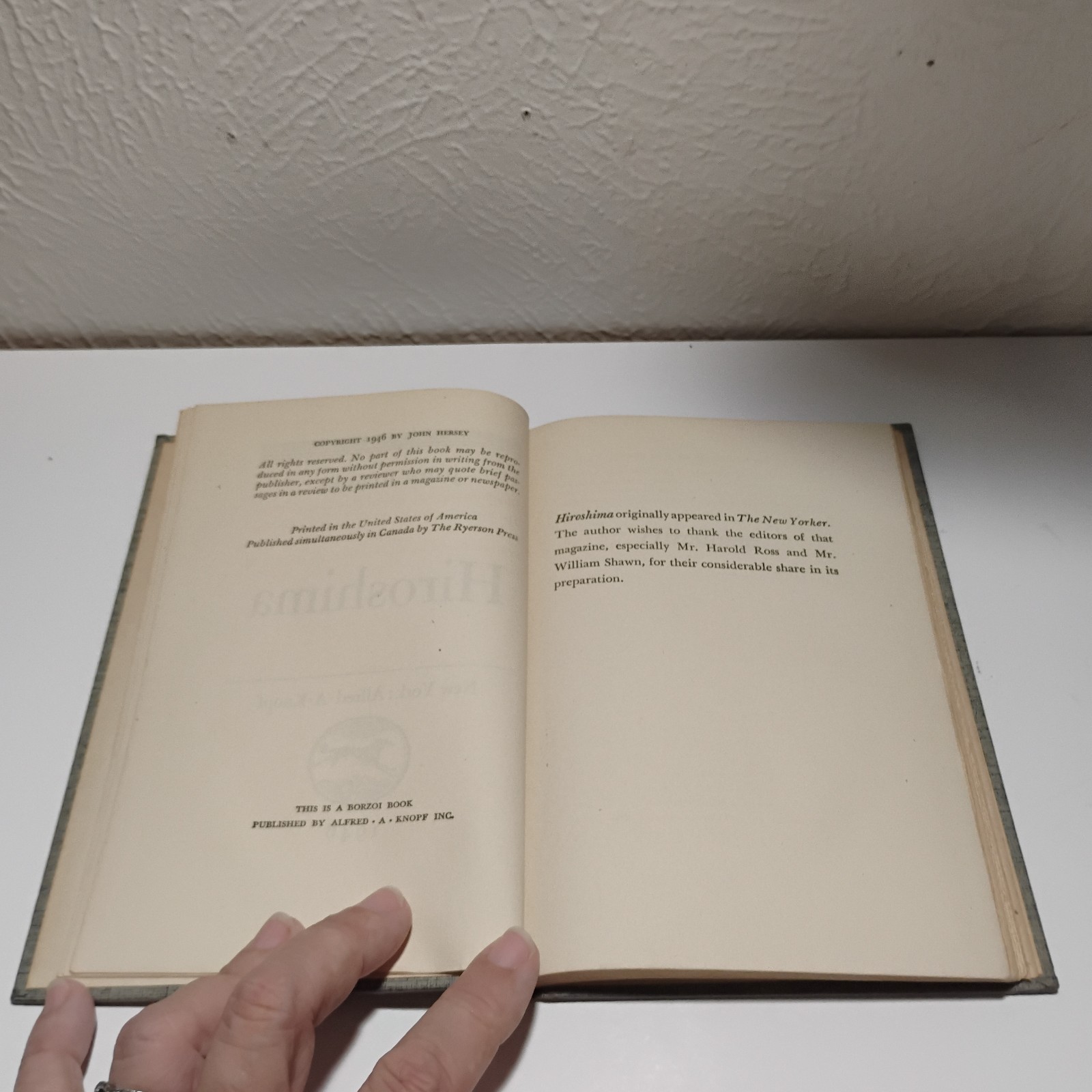 Hiroshima by John Hersey 1946 First Edition Hardcover Alfred A. Knopf Borzoi