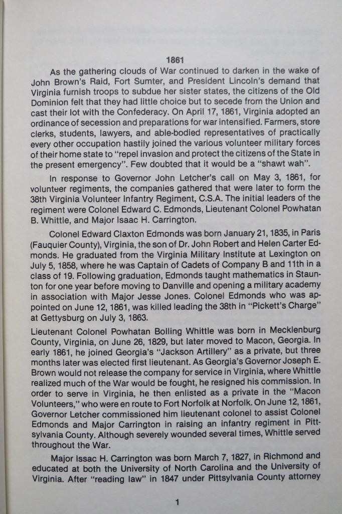 38th VIRGINIA INFANTRY – SIGNED FIRST EDITION – ONLY 1000 PRINTED – CIVIL WAR