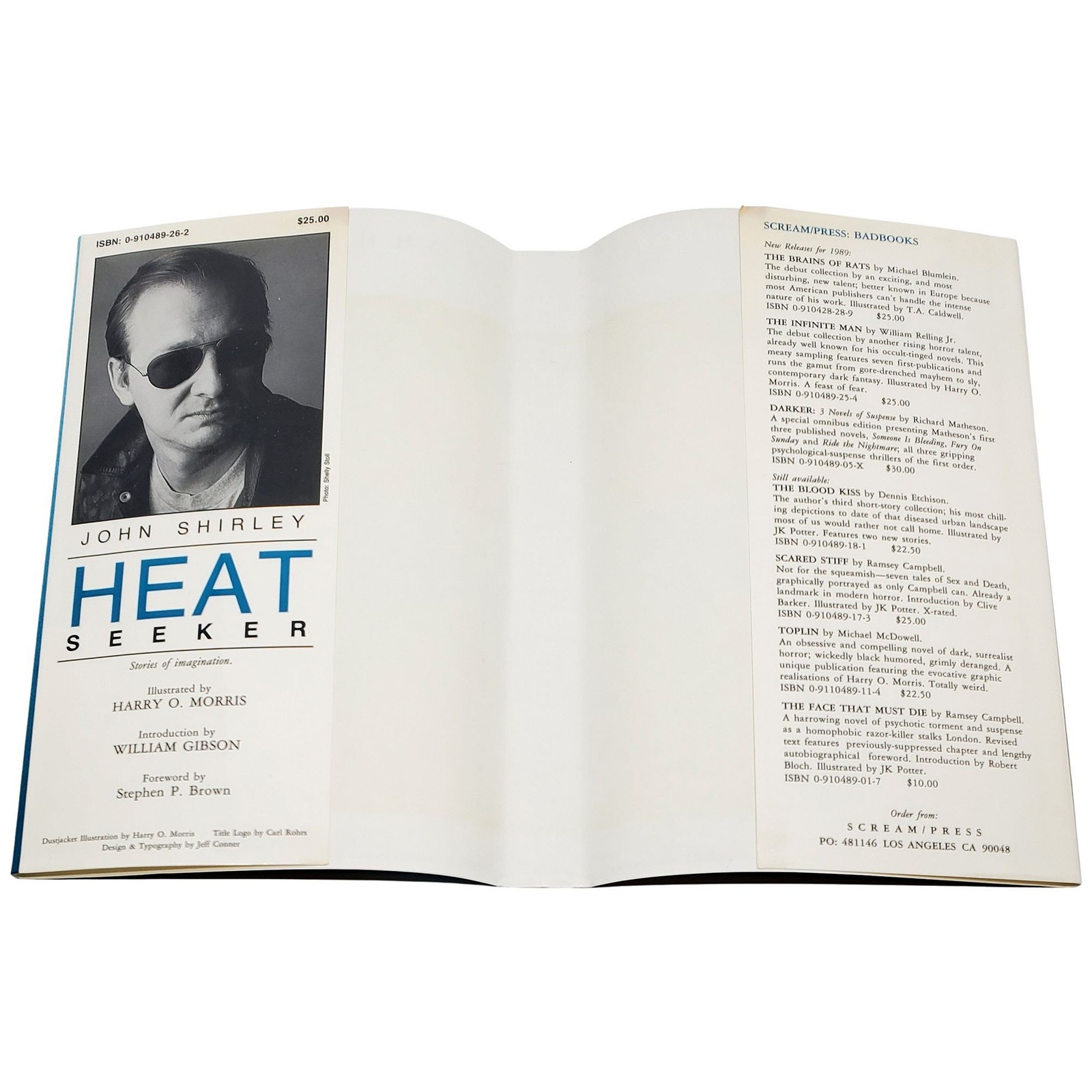 John Shirley HEATSEEKER Signed & Inscribed First Edition 1st/1st 1989 HC DJ