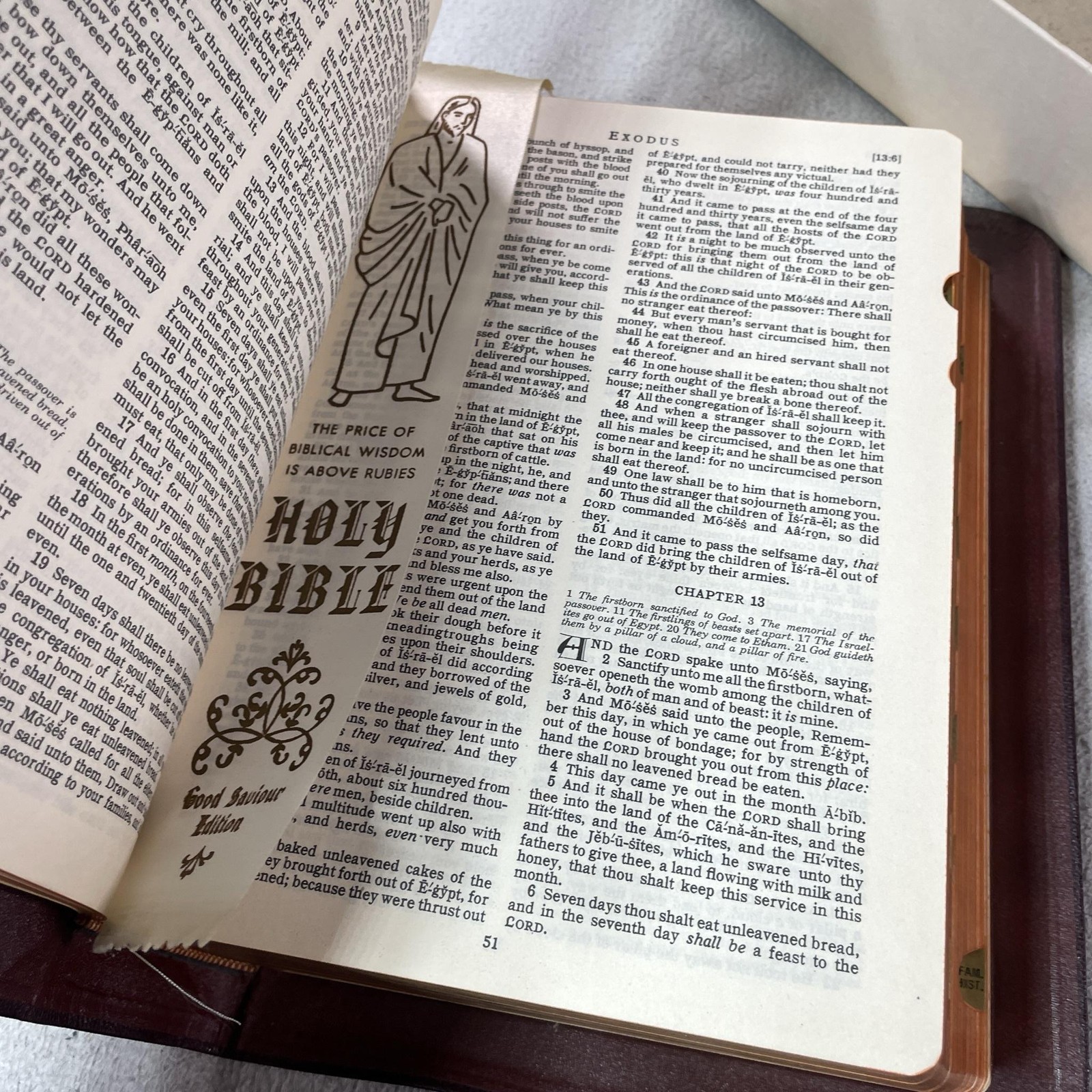Vintage 1950 Large Holy Bible KJV Good Saviour Tissot Brown Leather Consolidated