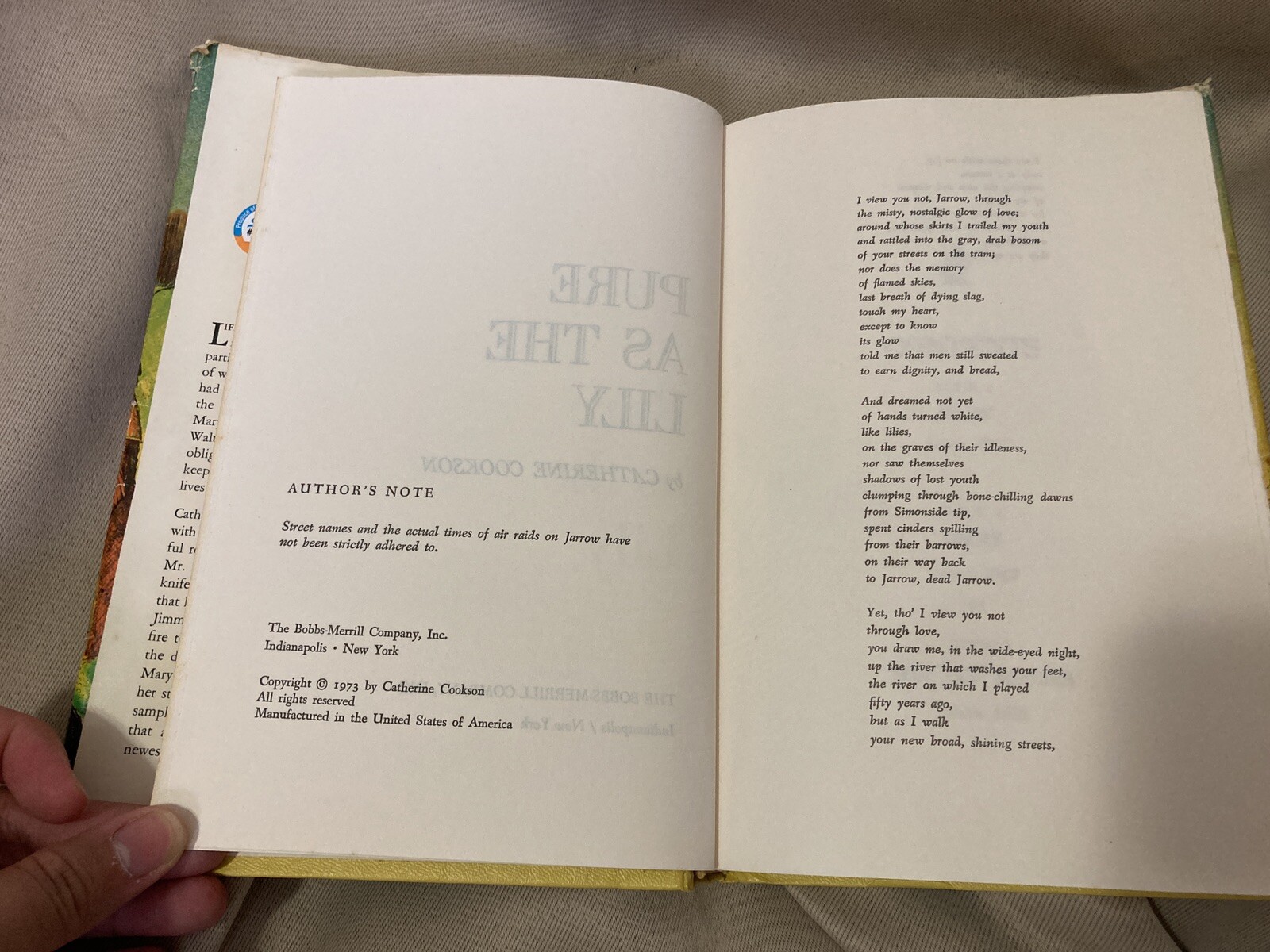 Pure As The Lily Book Hardcover 1973 Catherine Cookson Dust Jacket Good