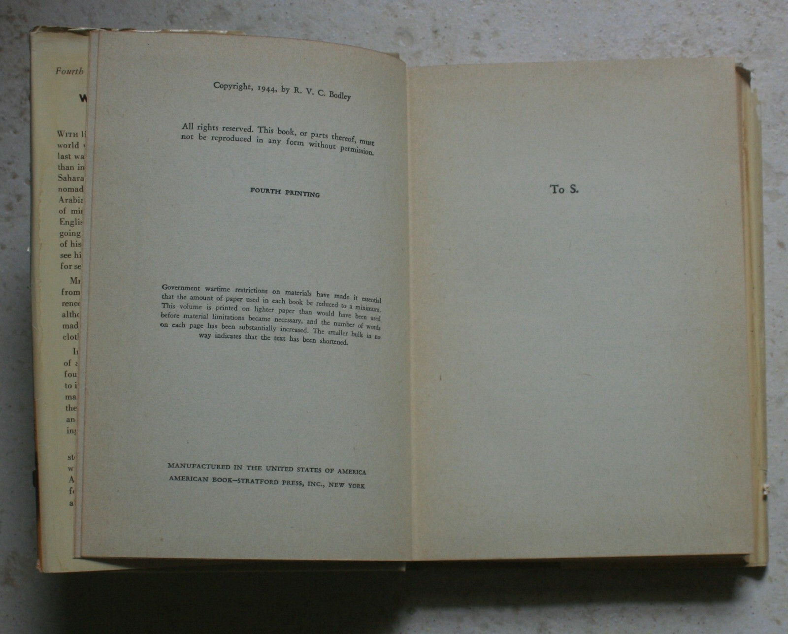 WIND IN THE SAHARA by RVC Bodley HC signed 1945 Creative Age Press