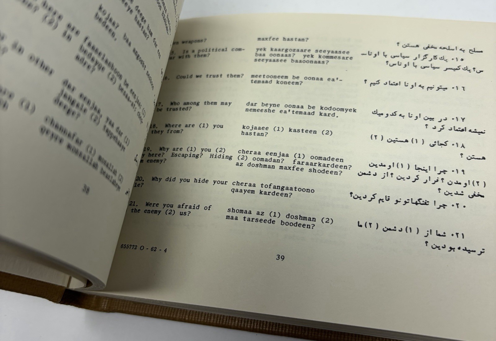 Persian Phrase Book Department of Army Pamphlet 1962 Hardcover Vintage Military