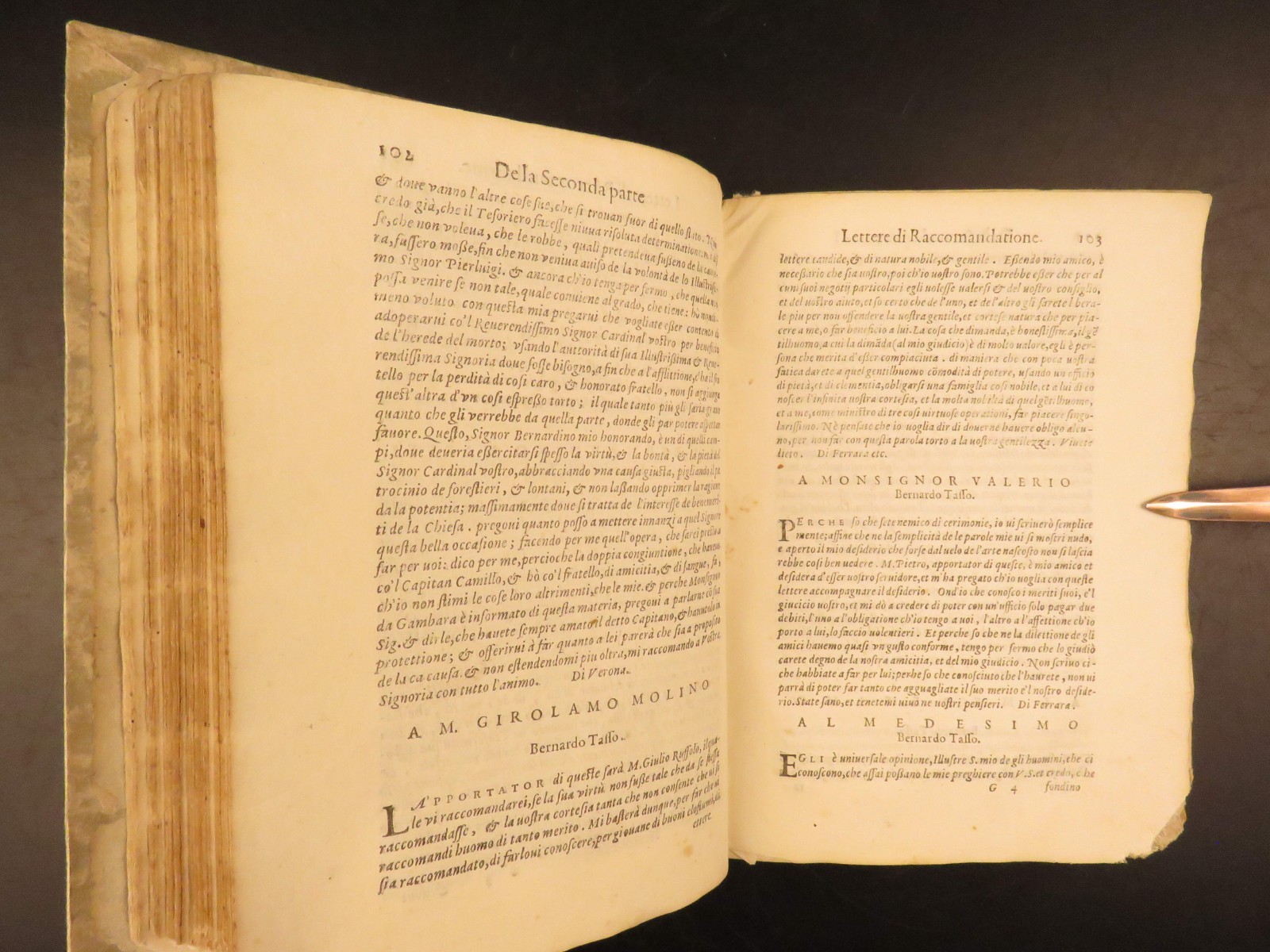 1595 – Italian Letters | Aldo Manuzio, Annibal Caro, Torquato Tasso, Boccaccio