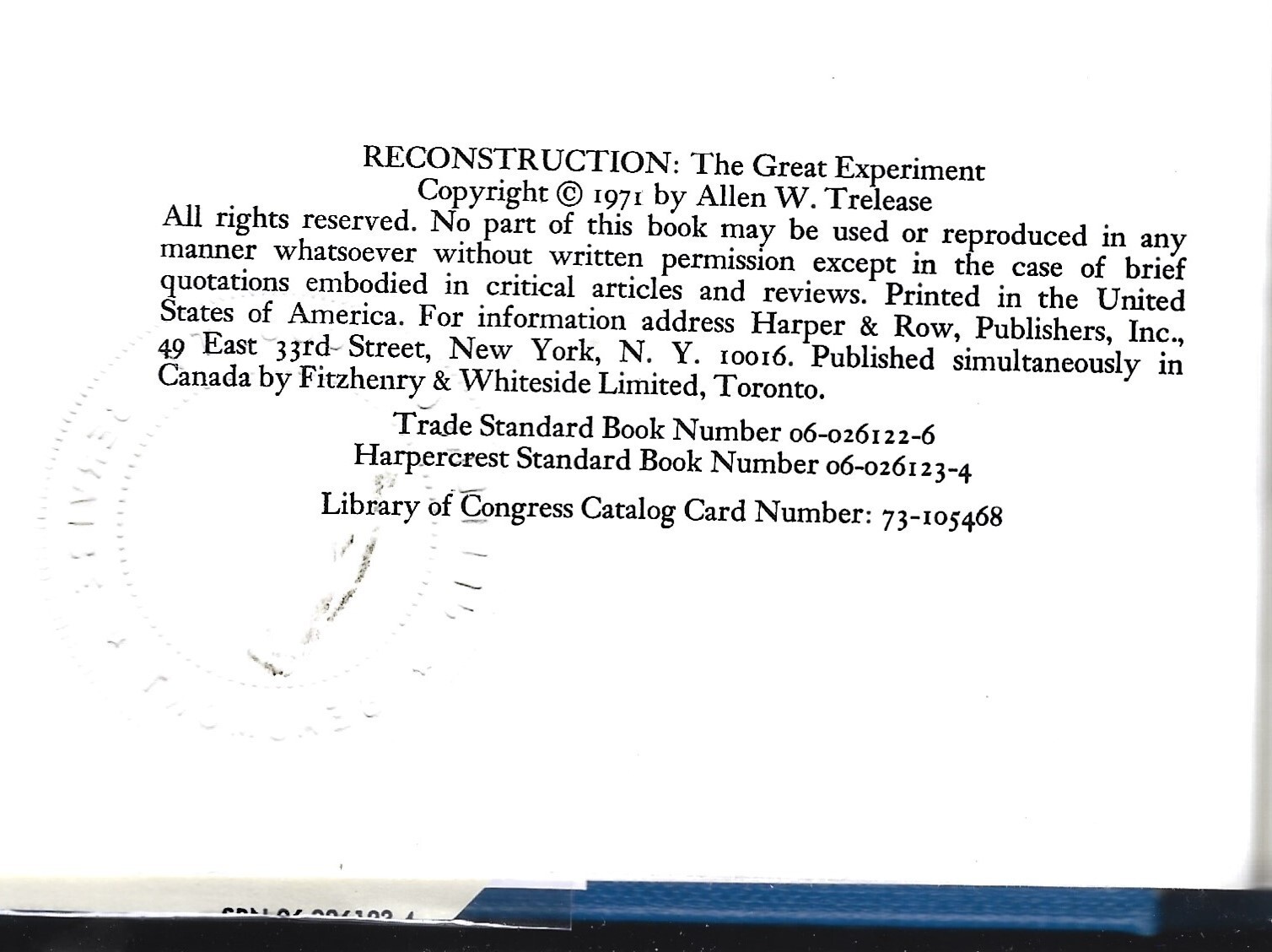 Reconstruction-Great Experiment HB w/dj-1971-Allen W. Trelease-224 pages