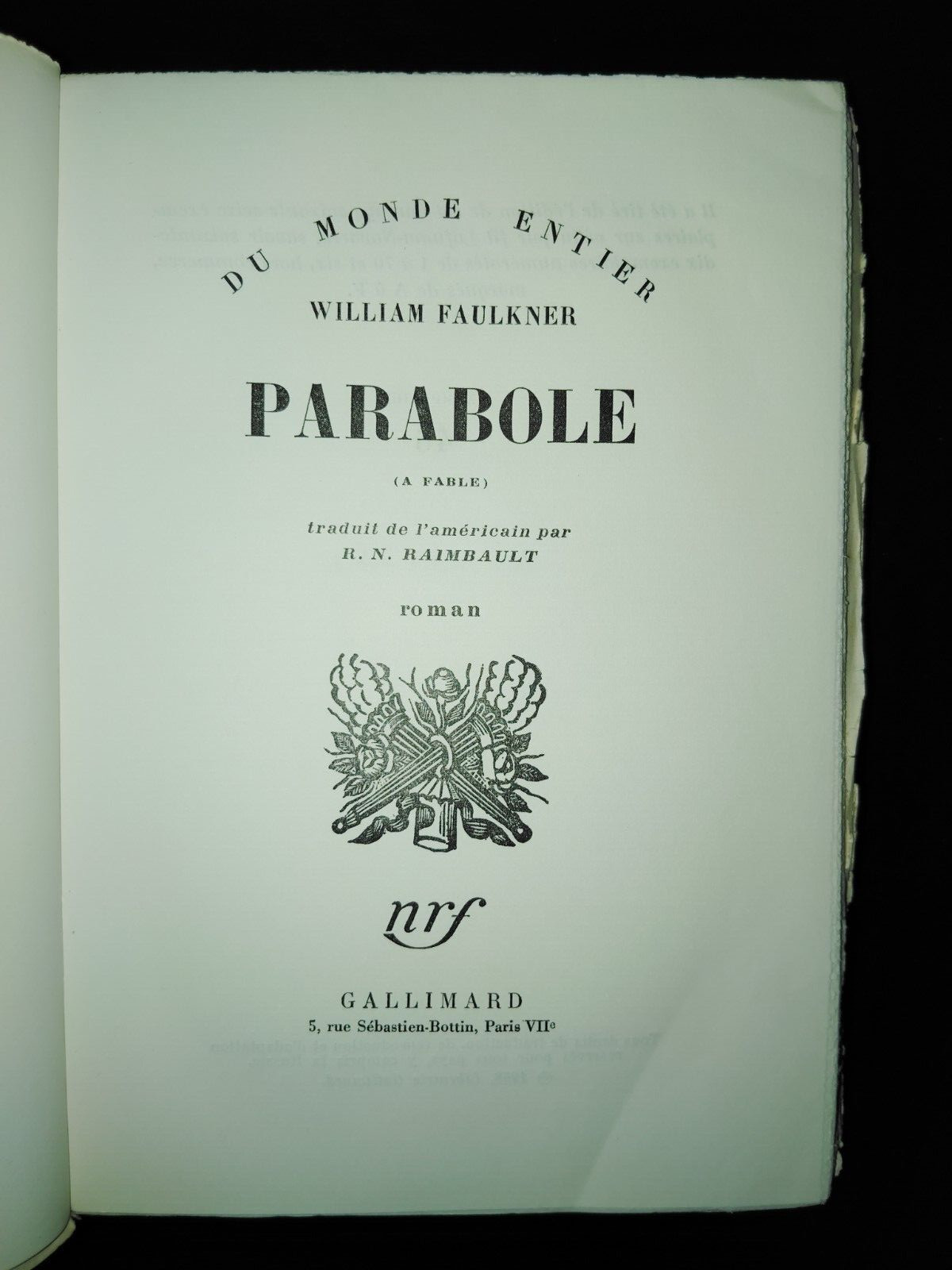 Parabole by William Faulkner 1958 Vellum Limited Edition #46/70 FRENCH