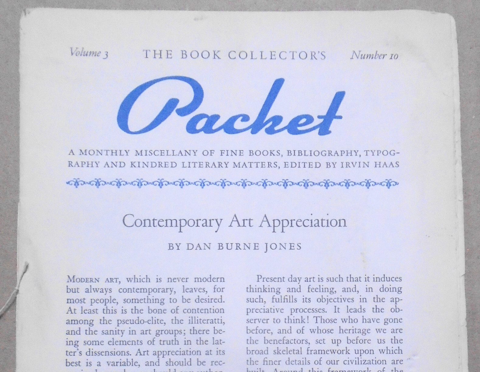 Book Collector’s Packet October 1939 – Art Appreciation; Australia Fine Printing