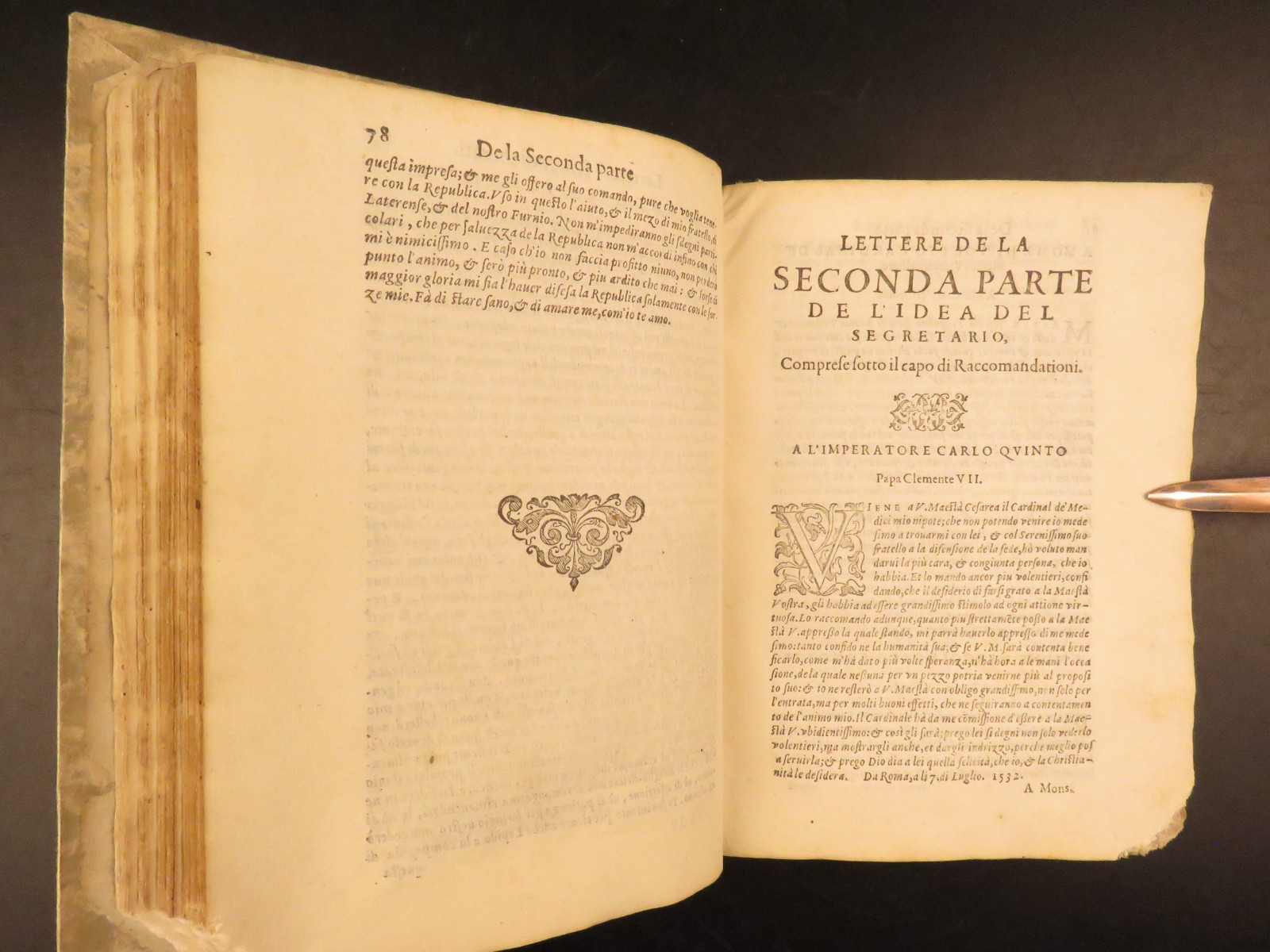 1595 – Italian Letters | Aldo Manuzio, Annibal Caro, Torquato Tasso, Boccaccio