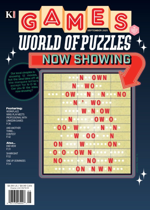 GAMES WORLD OF PUZZLES MAGAZINE | SEPT 2025 | NOW SHOWING