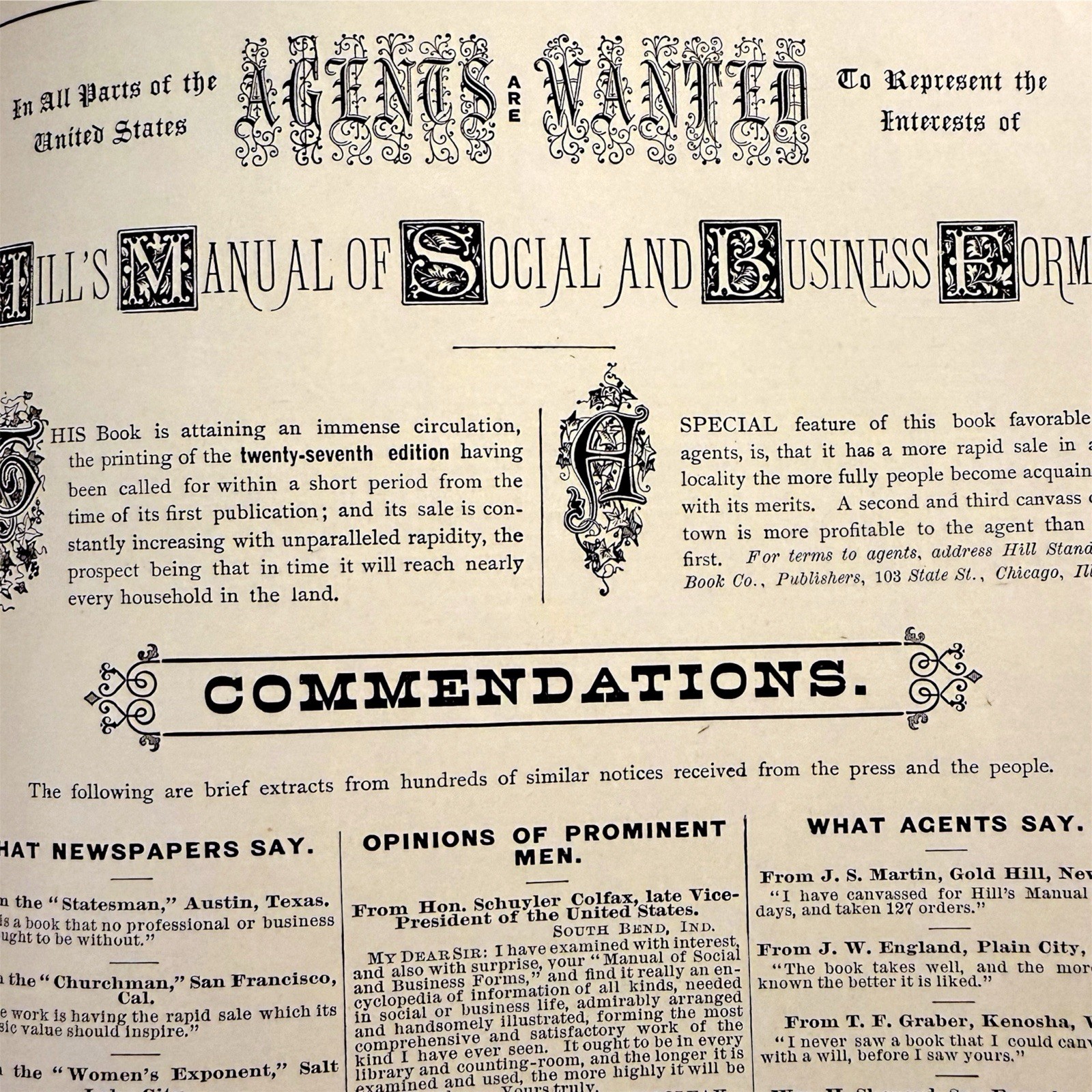RARE Hill’s Manual Of Social & Business Forms 1884 Premium Embossed Leather Gilt