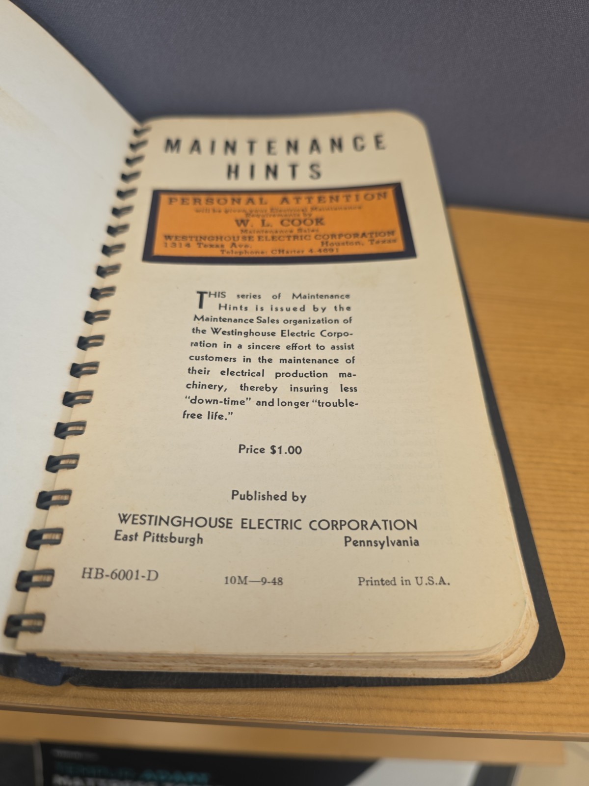Vtg Westinghouse Maintenance Hints Electrical Motor Manual Spiral Industrial