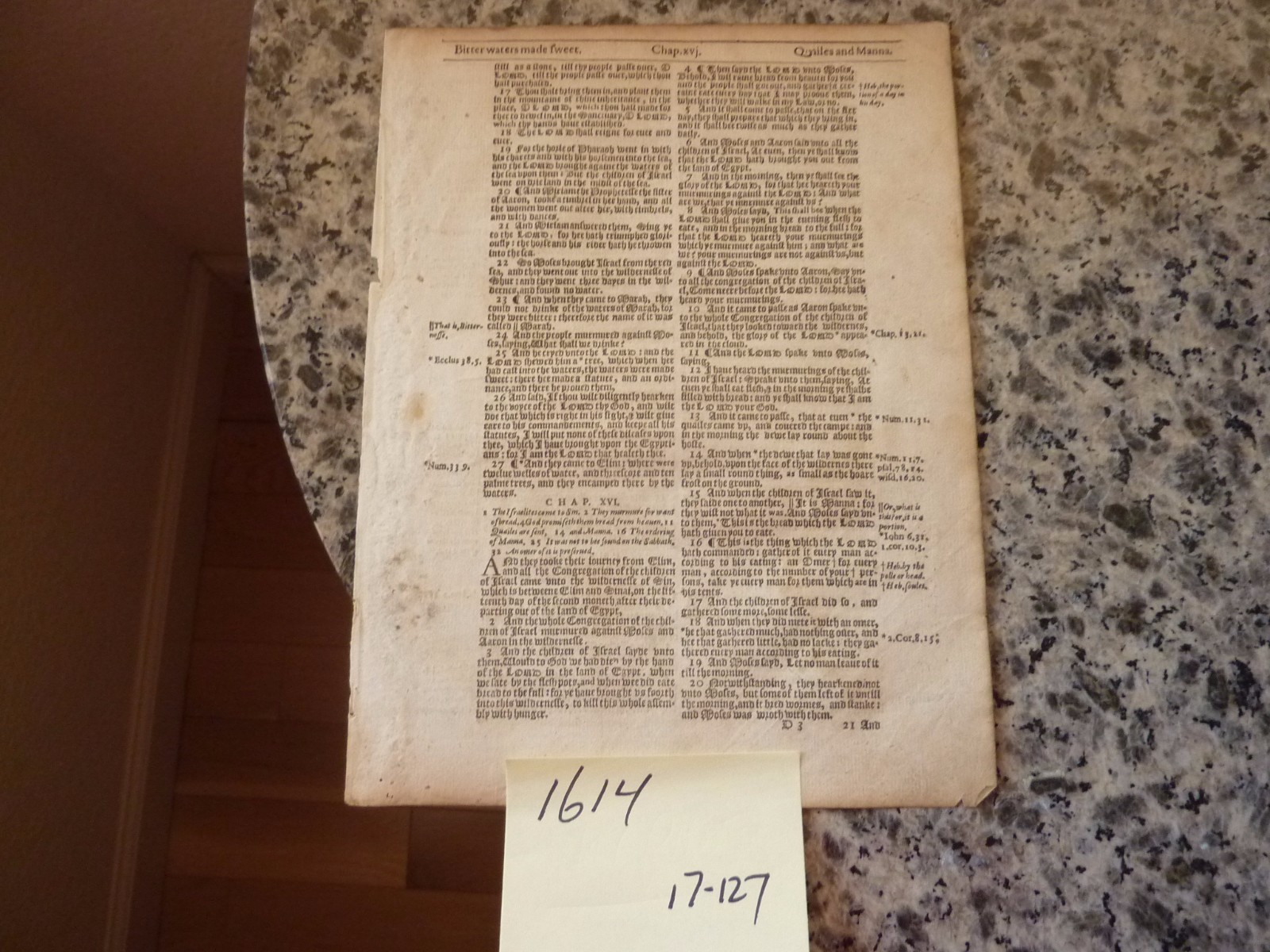 (Leaf) This is an original leaf from The King James Bible1613 (404 yrs) 17-127