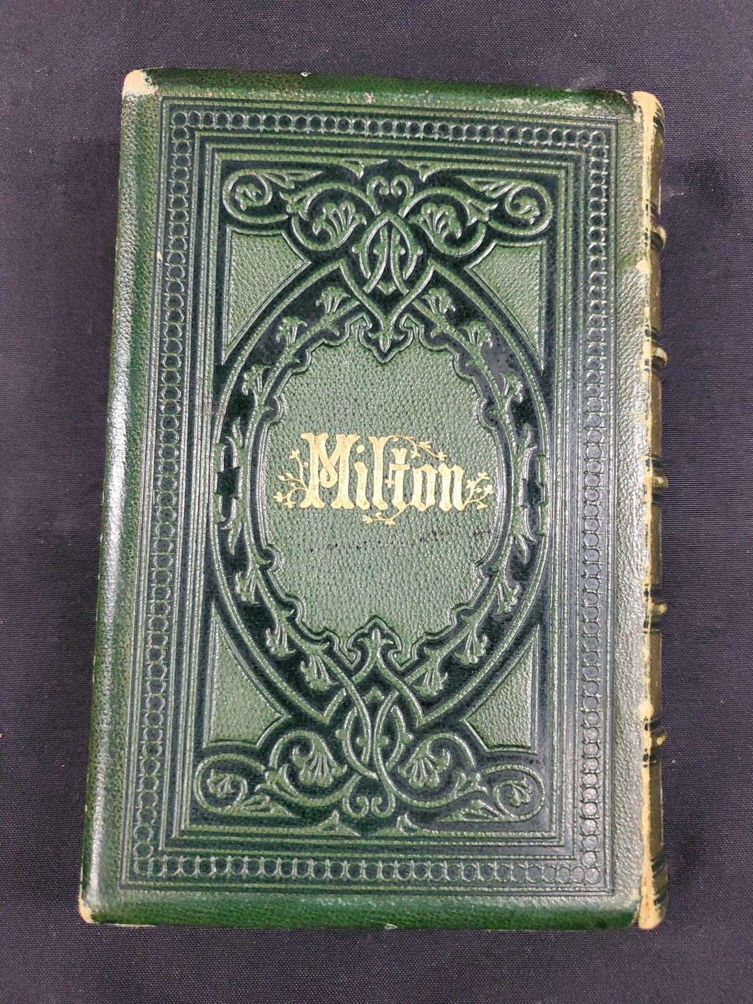 1871 Book The Poetical Works John Milton Nelson & Sons Textured Green Cover