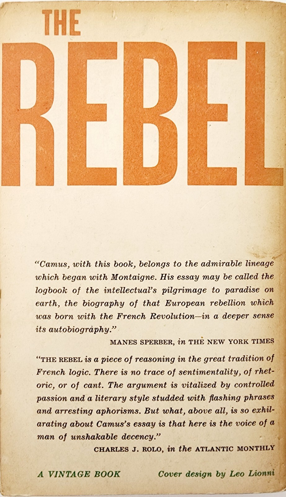 1956 The Rebel Albert Camus 1st Vintage Edition Existentialism Philosophy PB E82