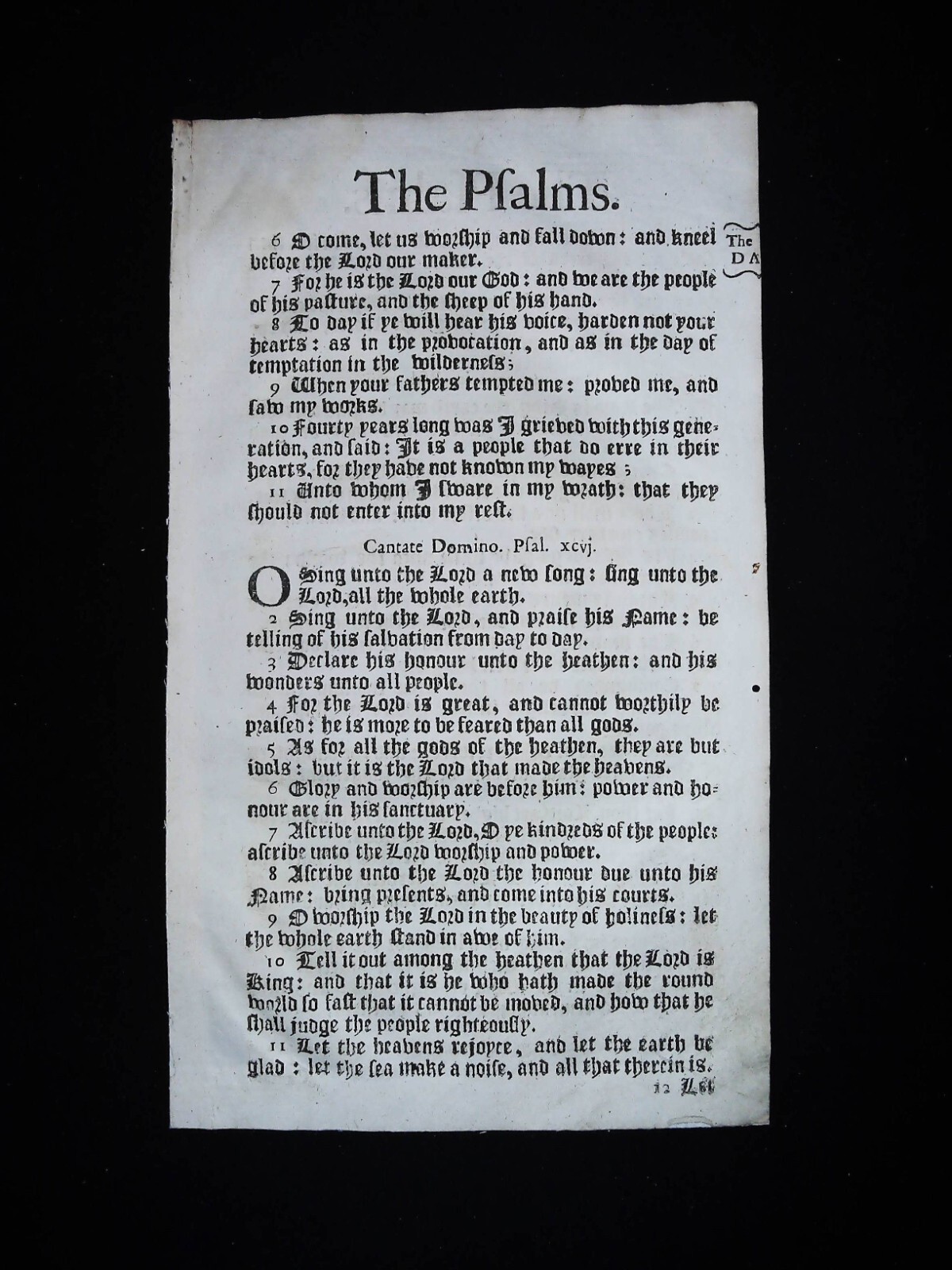 PSALM 95:6- 97:12 1595 GENEVA BIBLE FOLIO PSALTER LEAF, GREAT BIBLE TEXT , GC