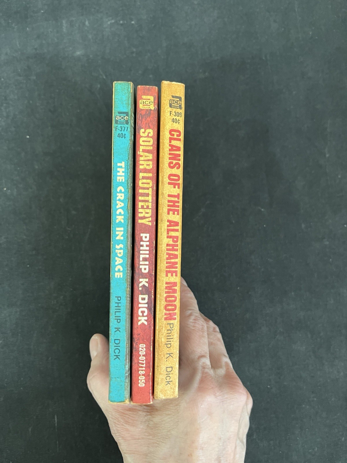 Early Philip K. Dick trio: Crack in Space, Alphane Moon, Solar Lottery, Ace MMs