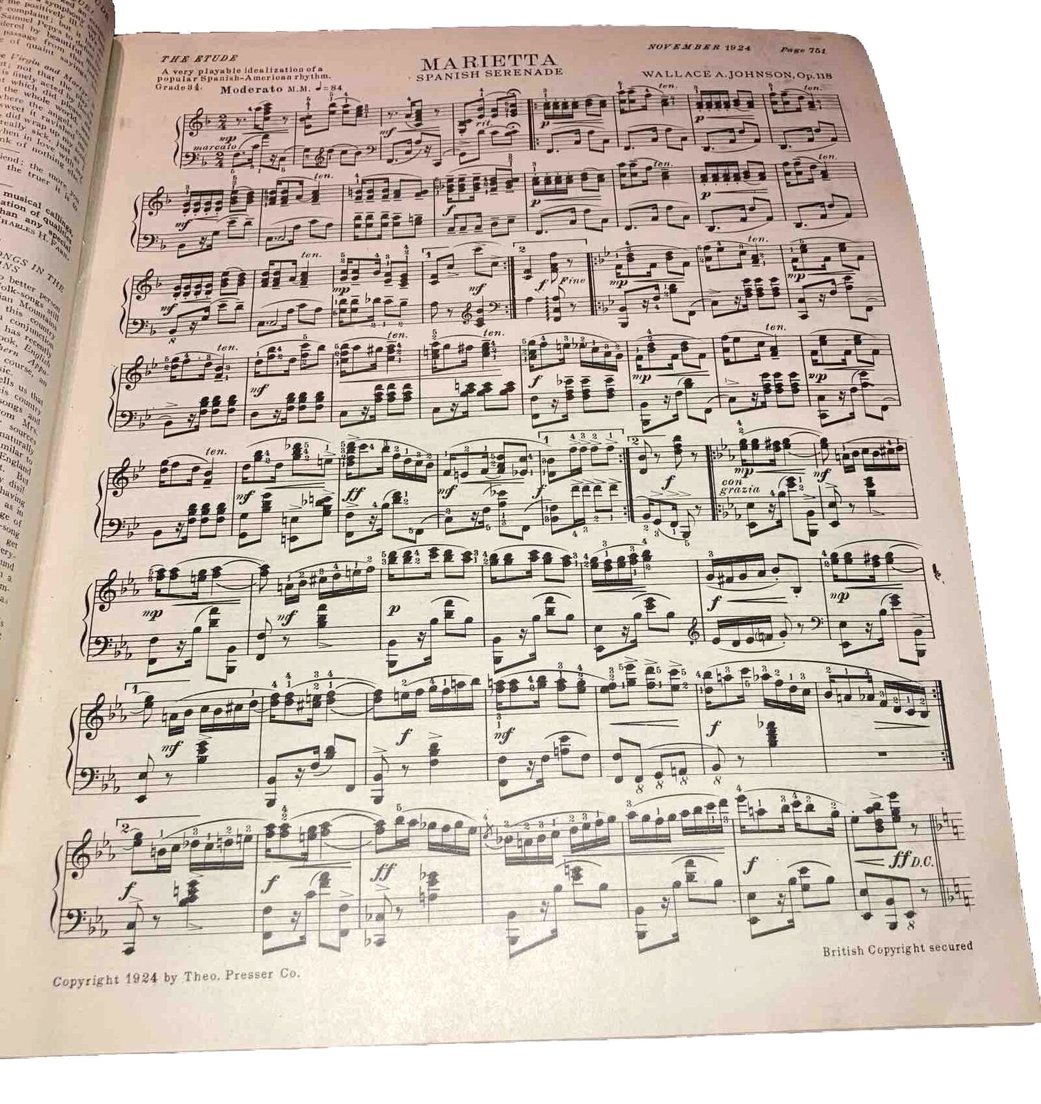 the Etude Music magazine November 1924 “music inspiring America”