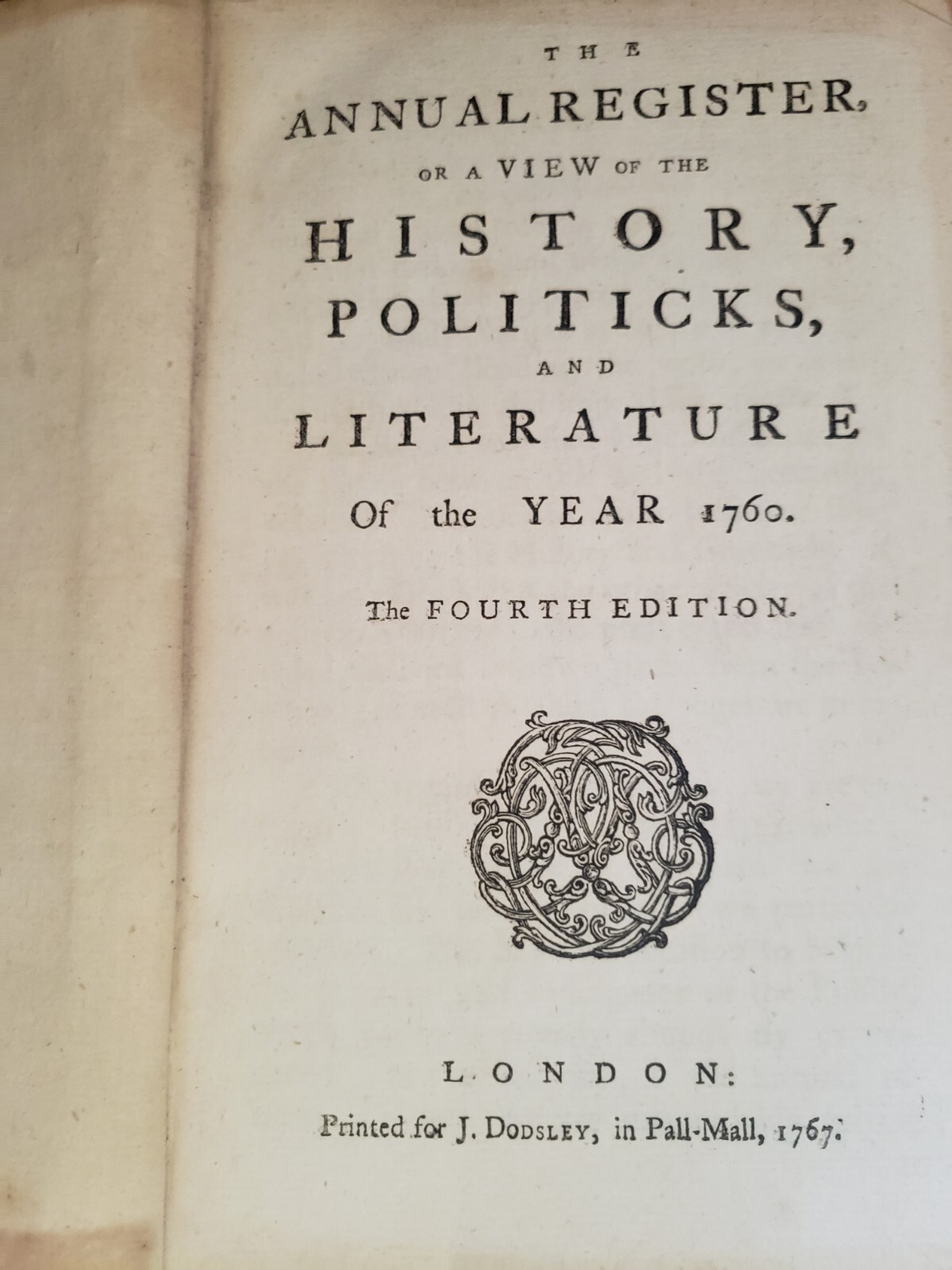 Rare Annual Register or View of the History Politics & Literature 1760 & 1761