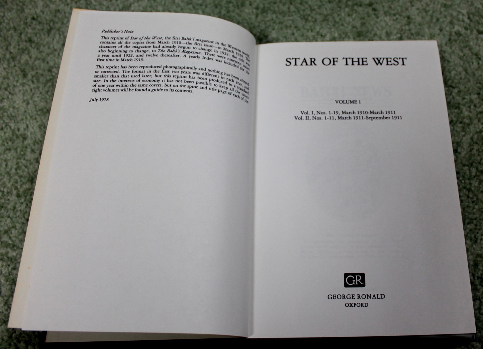 Baha’i STAR OF THE WEST 8 VOLUME SET March 1910-March 1924 Bound Rprint 1978