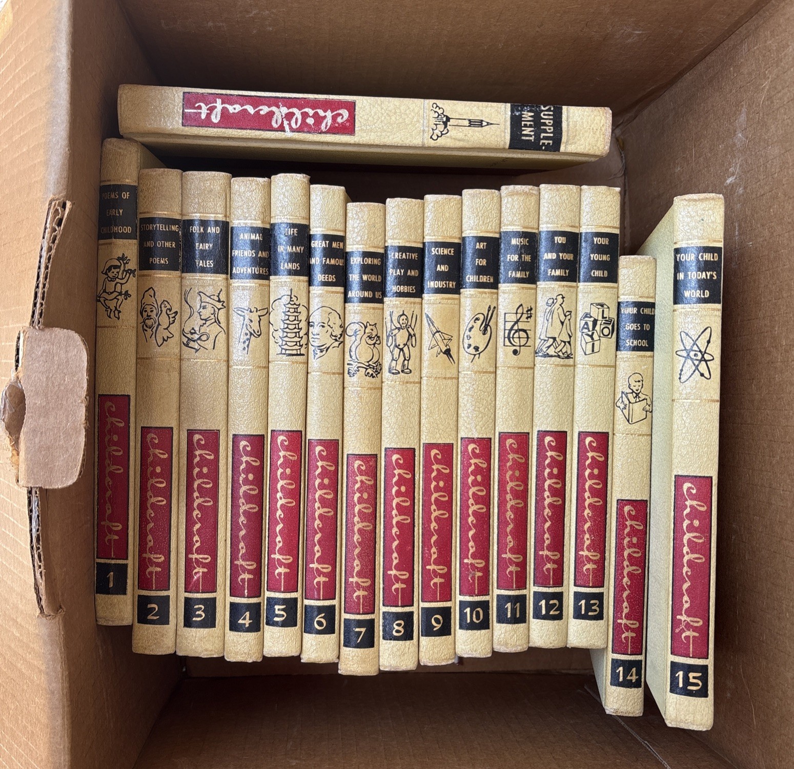 Childcraft Book Set 1954 Complete 1-15 Hardcover Illustrated + Supplement 1961