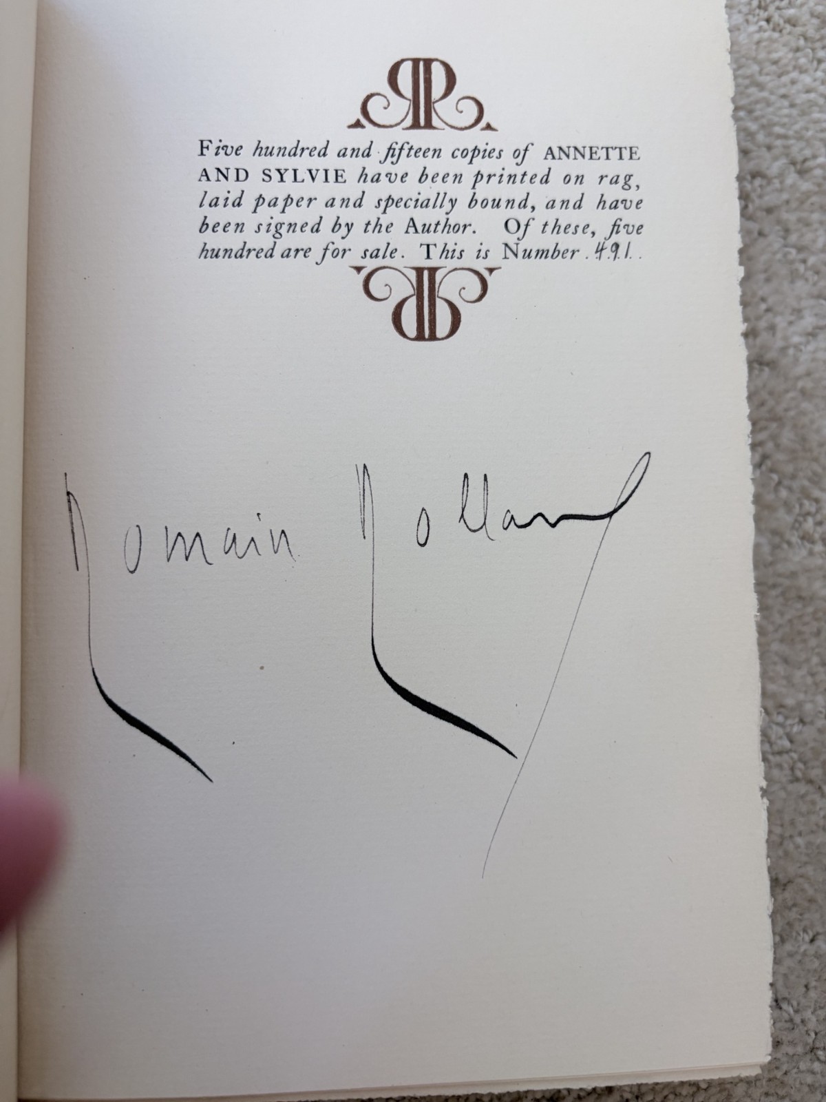 Annette and Sylvie by Romain Rolland Signed and numbered (491) de Luxe Edition
