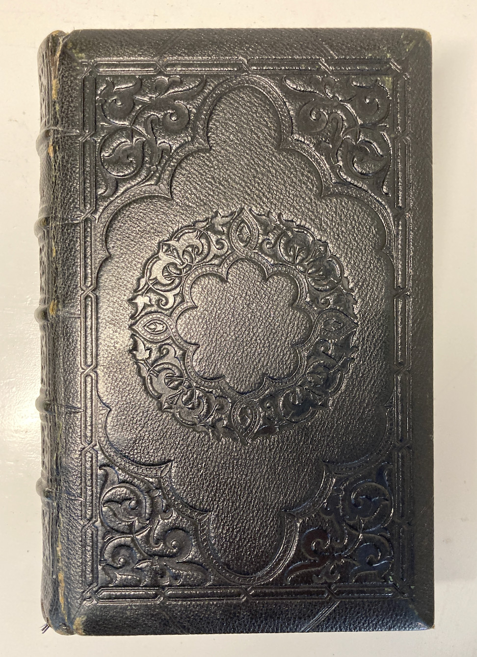 1853 Book of English Poetry Black Morocco Leather Gothic Binding Gauffred