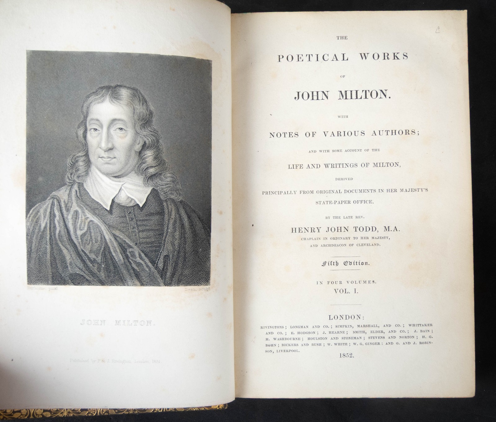 The Poetical Works of John Milton – 1852 – Fifth Edition – 4 Volume Set