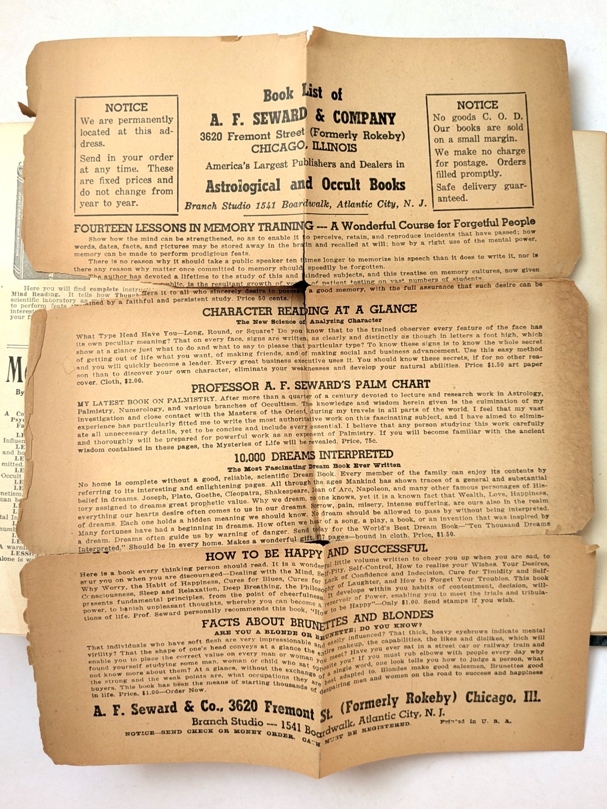 A.F. Seward Zodiac and Its Mysteries 1923 Antique Occult Astrology + Rare Flyers