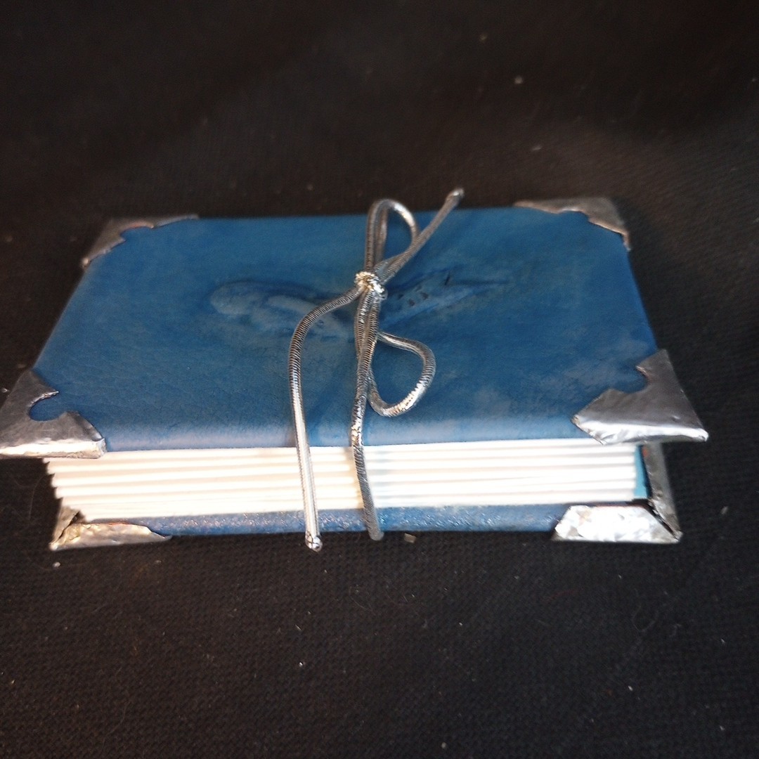 Handmade Artist Book Mini Mermaid Flag Book w embossed leather cover 3.75 x 2.5″