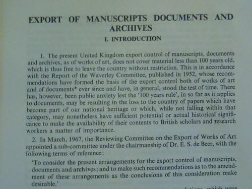 UK Export Controls Lot – PATRIMONY MANUSCRIPTS & ARCHIVES POLICY – 1966-67