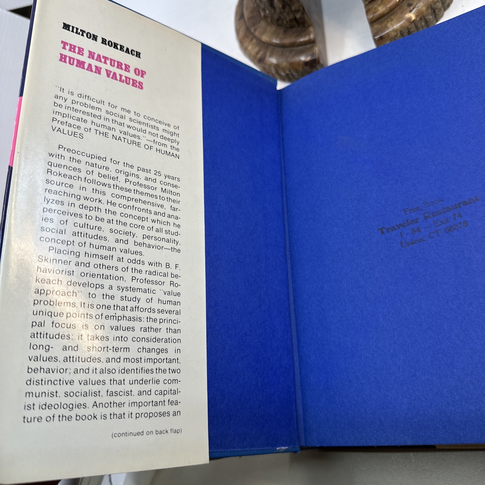 Nature of Human Values Rokeach 1973 Free Press HC DJ Gilt (AF 78)