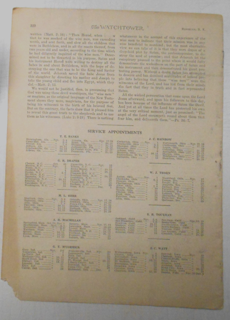WATCHTOWER Volume LIV Number 23 Pages 306 to 320 OCTOBER 15, 1933
