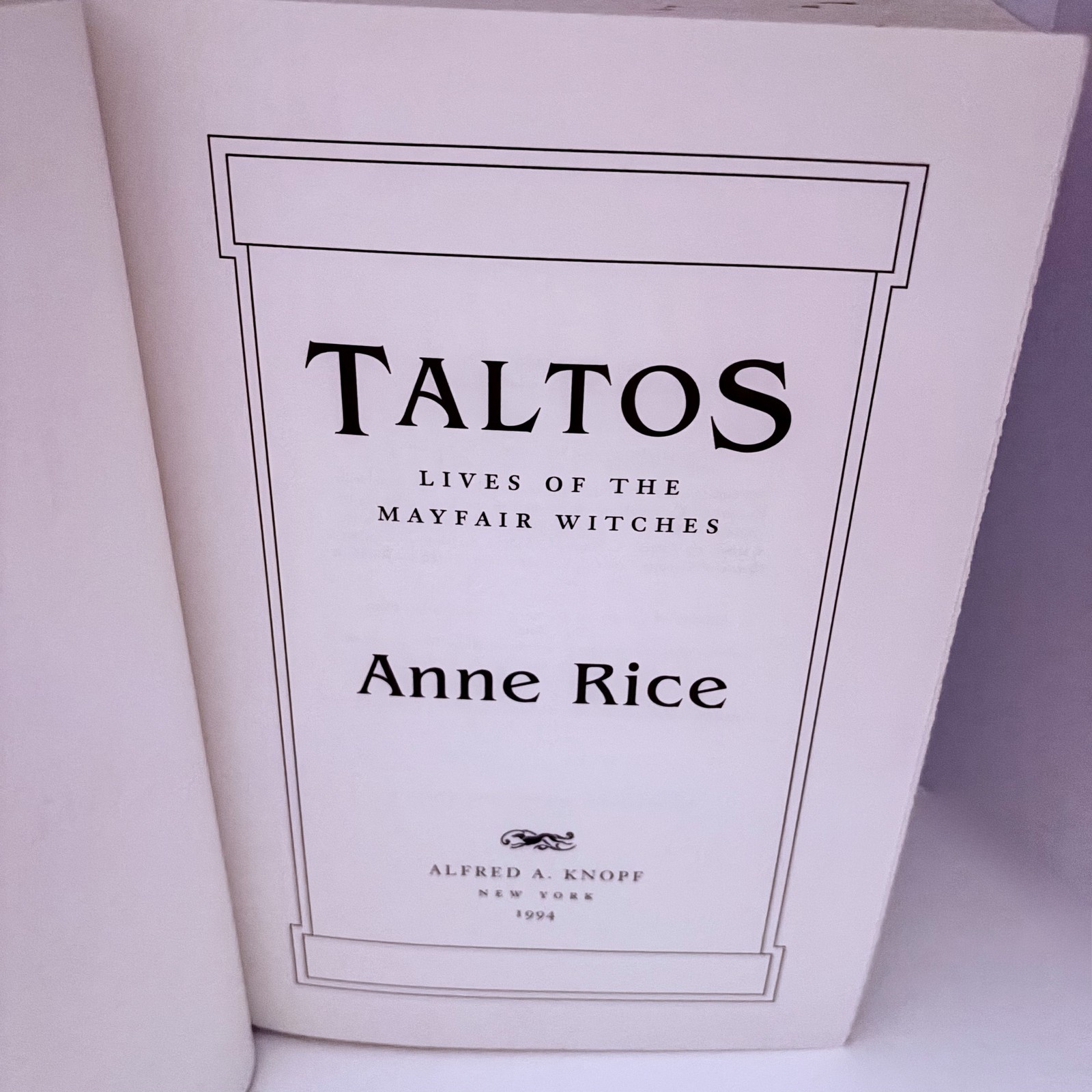 Tallis Lives of Mayfair Witches, Anne Rice 1994 1st Ed Hardcover