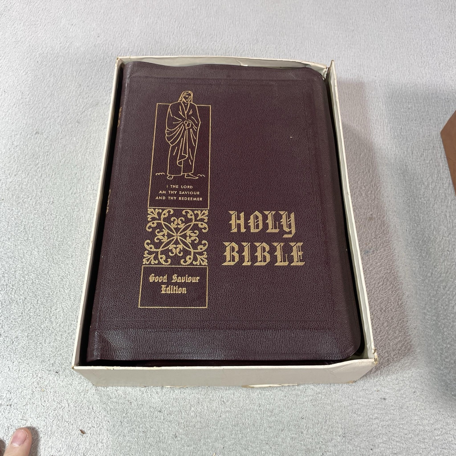 Vintage 1950 Large Holy Bible KJV Good Saviour Tissot Brown Leather Consolidated