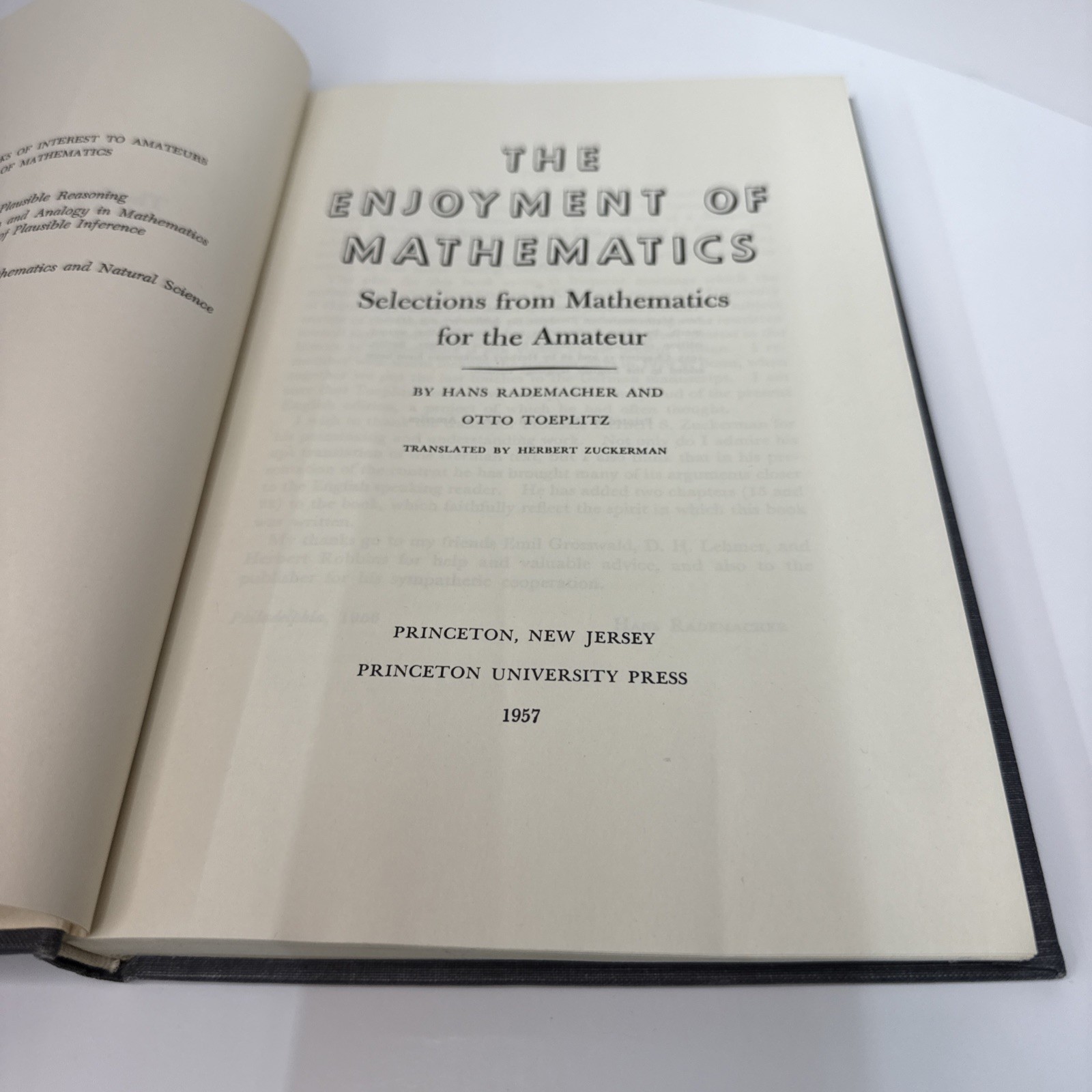 The Enjoyment Of Mathematics Hans Rademacher & Coeplitz 1957 2nd Print