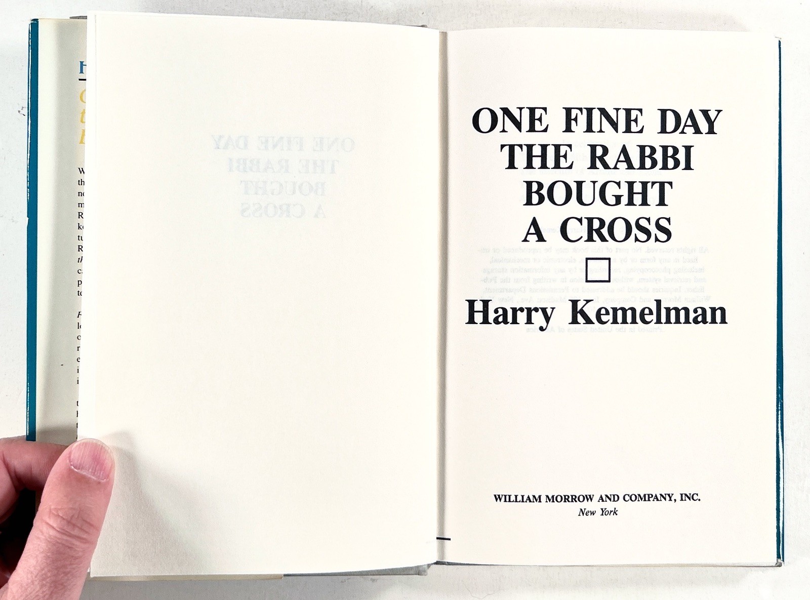 1987 Kemelman ONE FINE DAY THE RABBI BOUGHT A CROSS detective novel hc/dj BCE
