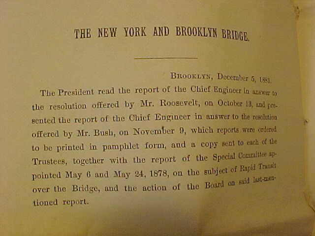 RARE 1881 NEW YORK & BROOKLYN BRIDGE REPORT TO TRUSTEES PAMPHLET
