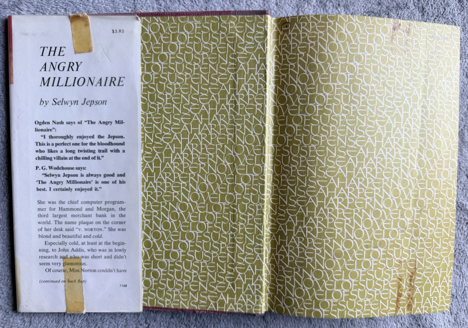 The Angry Millionaire 1968 Selwyn Jepson 1st Ed HC DJ Ex Library
