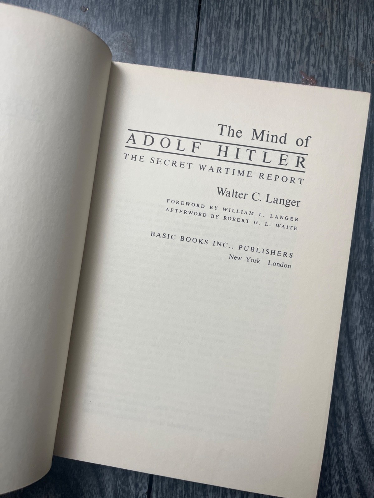 THE MIND OF ADOLF HITLER by Walter C. Langer/1st Ed/HCDJ/Military/WWII 1939-45