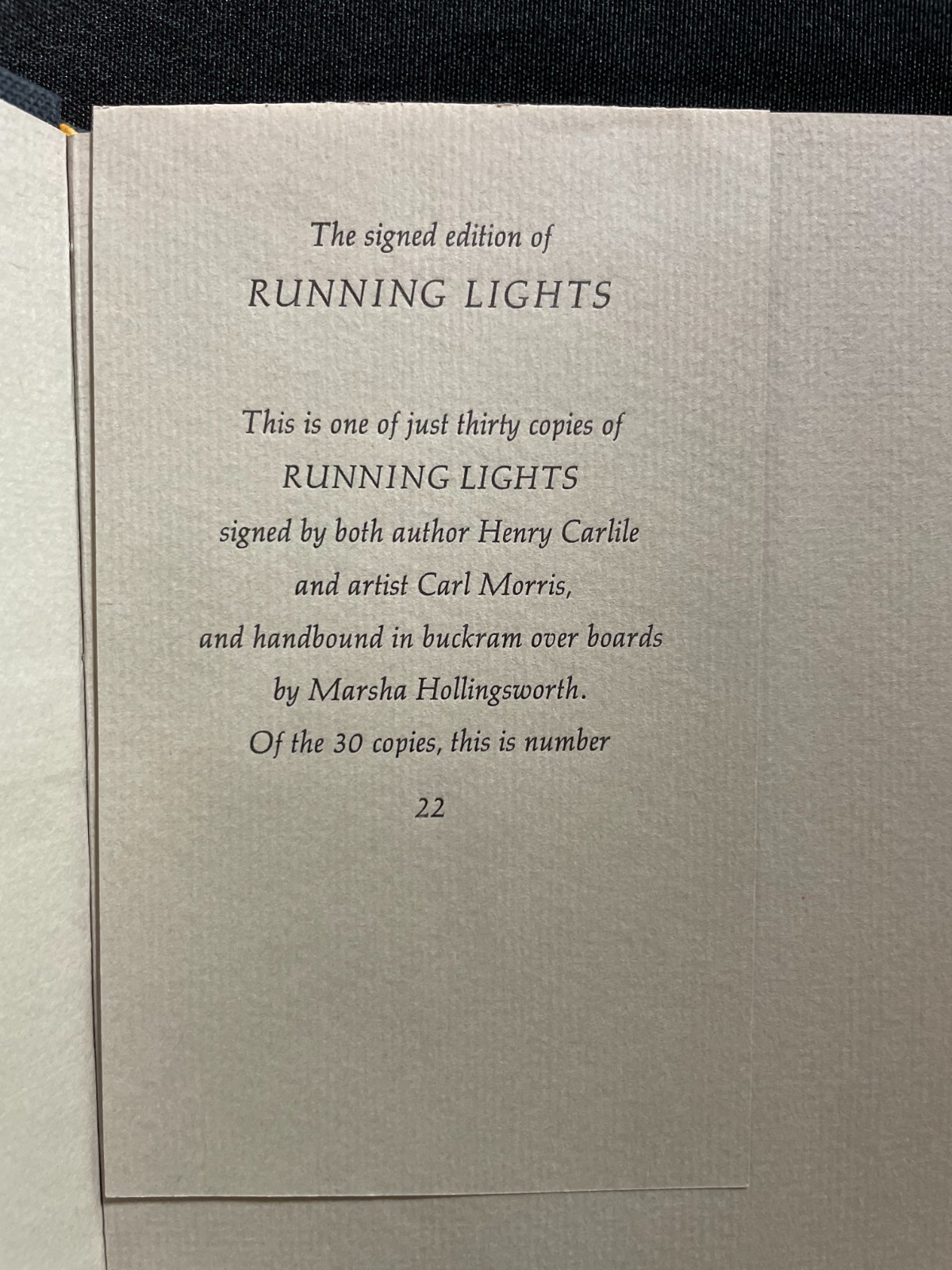Small Poetry Press – Ltd. Numbered Ed SIGNED “Running Lights” (Hardcover) 1981