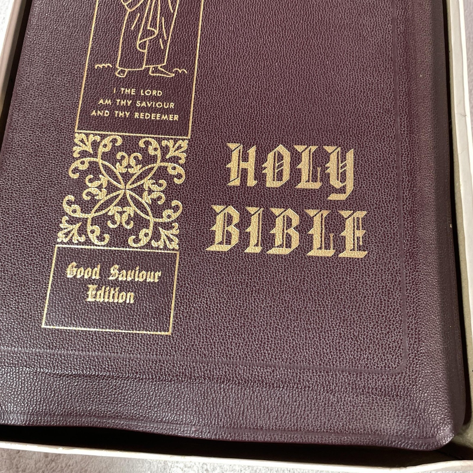 Vintage 1950 Large Holy Bible KJV Good Saviour Tissot Brown Leather Consolidated