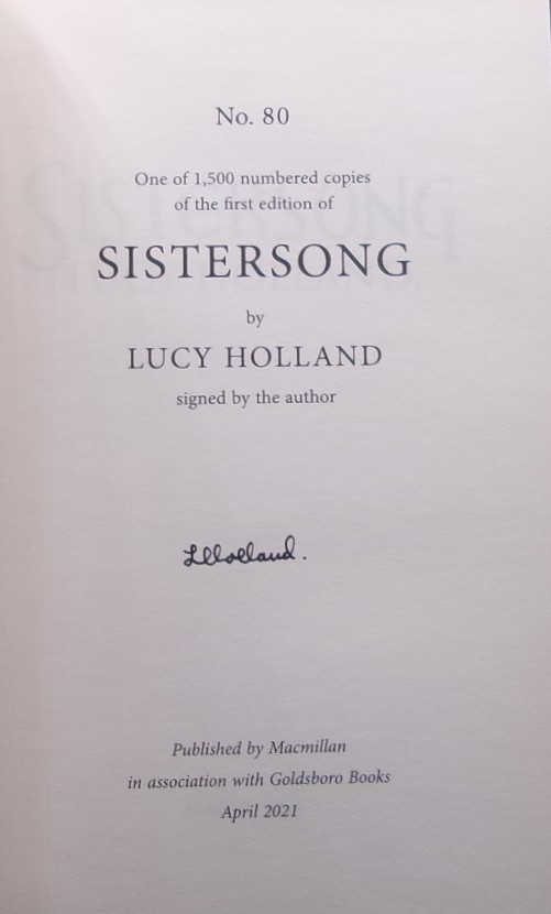 Lucy Holland SISTERSONG First edition SIGNED U.K. Ltd. Deluxe Historical Fantasy