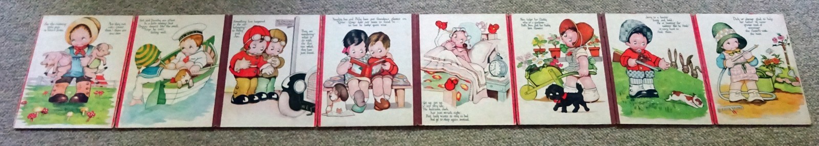c 1920 PLAYTIME-Whitman #2032-FOLDING BOARD BOOK-5′ 5″ Long!-BEATRICE MALLET