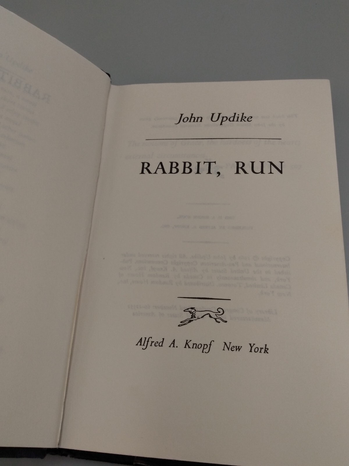 John Updike Rabbit, Run 1960 1st Edition Hardcover Ex-Library Alfred A. Knopf